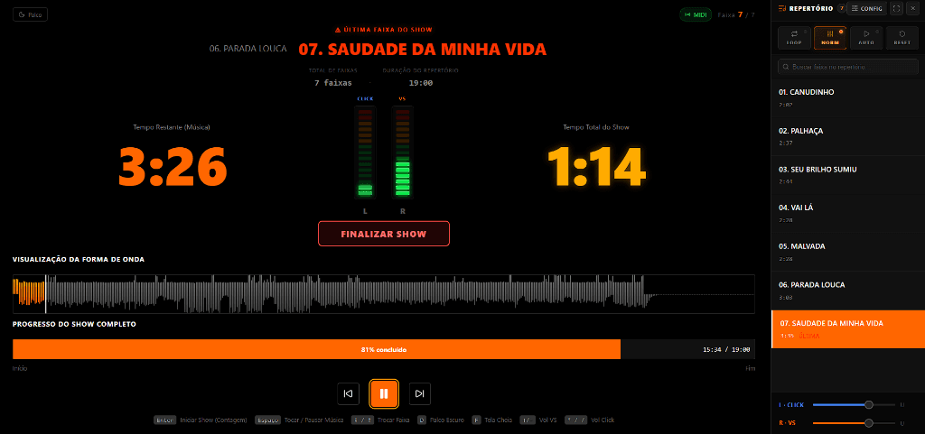 Player Virtual Sampler no palco